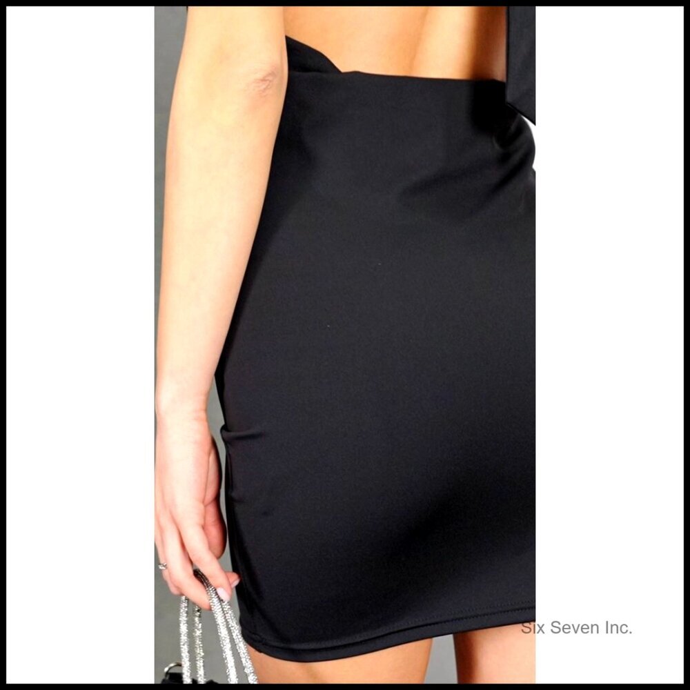 Sexy Deep V Neck Halter Bodycon Mini Dress Club Night Cocktail - Picture 6 of 6
